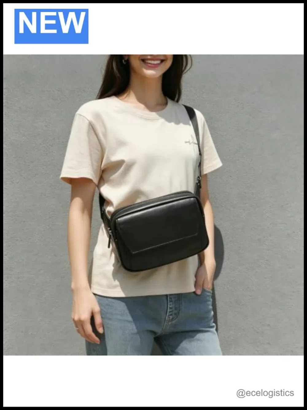 Anti-Theft Crossbody Bag with Fingerprint Lock, Leather Travel Sling